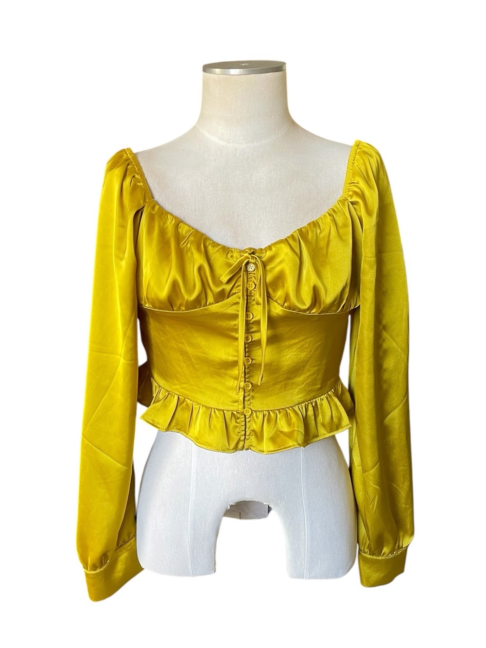 Forever 21 Bright Yellow Satin Peplum Corset Top